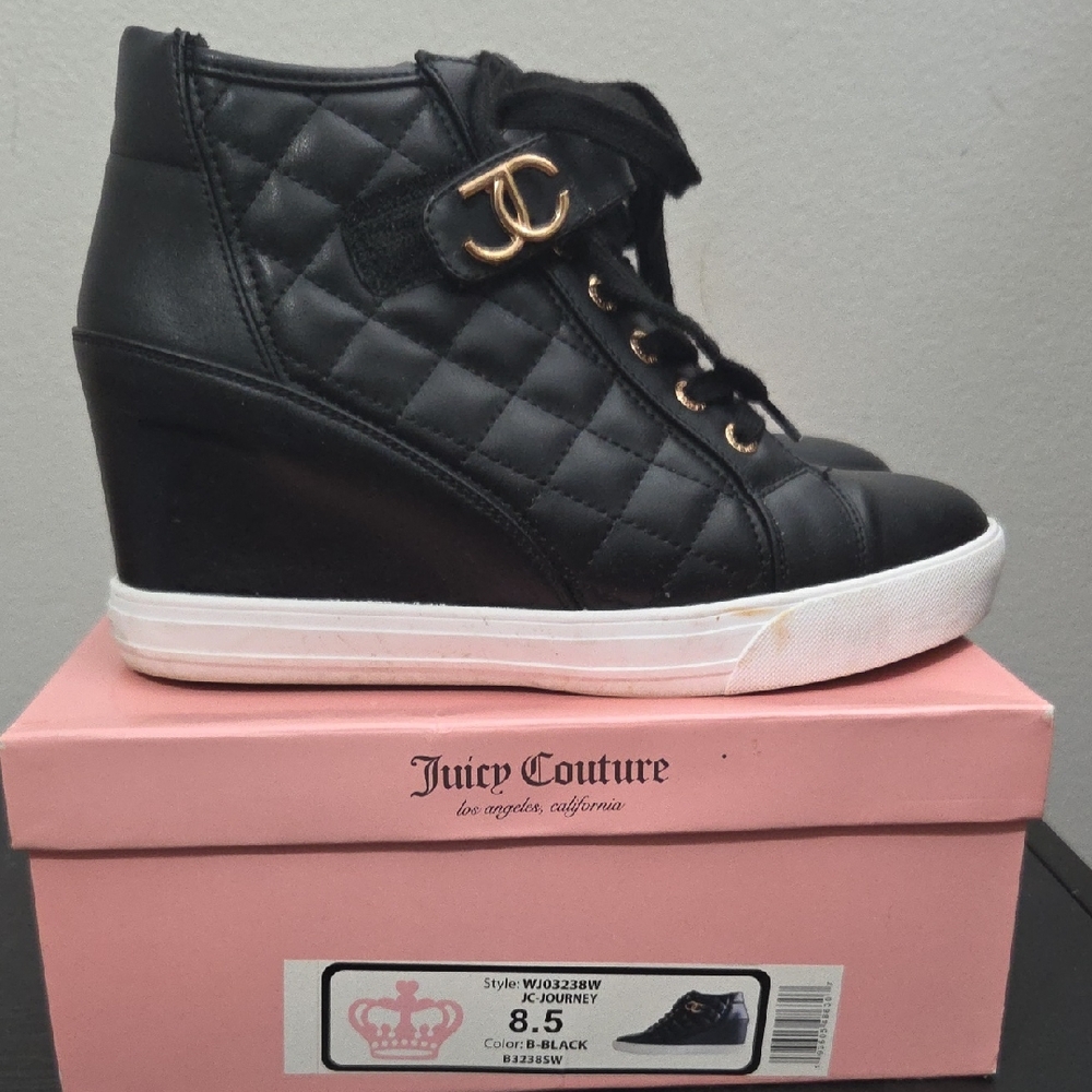 Juicy Couture Black Quilted Wedge Sneakers with Gold Detail
